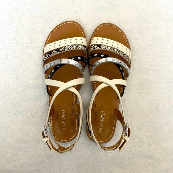 Nine West Flat Black White and Silver Sandals - Picture 4 of 7